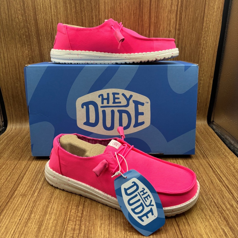 Hey Dude Wendy Stretch Canvas Women Size 9 Neon Pink Loafers 40902-676 NEW #1215